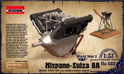 RODEN 1/32 Hispano Suiza 8A WWI 150hp Water-Cooled Aircraft Engine