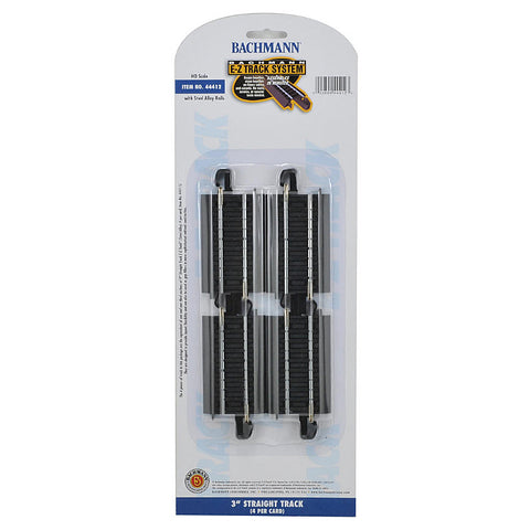 BACHMANN HO Straight Track w/Steel Rail & Black Roadbed - E-Z Track(R) -- 3" pkg(4)