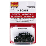 MICRO TRAINS N 6-Wheel Passenger Car Trucks w/ adj. couplers 1pr. (1018)