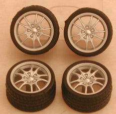 1/24-1/25 Silver M5's Rims w/Tires for Import Cars (4)