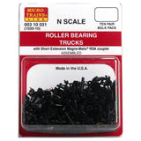 MICRO TRAINS N Roller Bearing Trucks w/ short ext. couplers 10pr (1030-10)