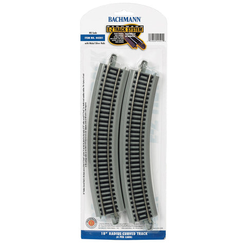 BACHMANN HO E-Z Track 18" Radius Curved Nickel Silver Track with Gray Roadbed (4)