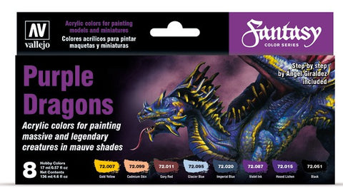 VALLEJO 17ml Bottle Fantasy Purple Dragons Game Color Paint Set (8 Colors)
