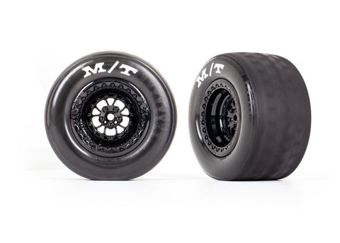 TRAXXAS Tires & wheels, assembled, glued (Weld gloss black wheels, tires, foam inserts) (rear) (2)