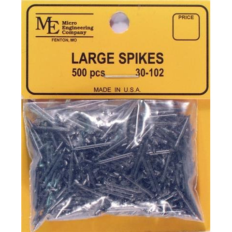 MICRO ENGINEERING HO Blackened Metal Spikes -- Large 1/2" Long pkg(500)