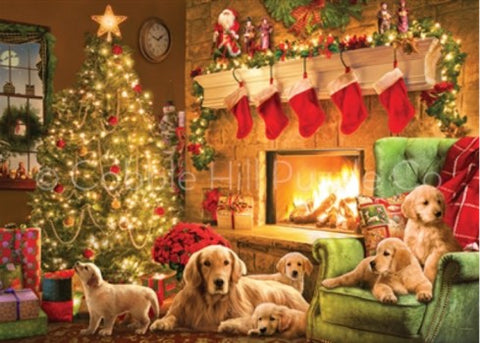 COBBLE HILL Cozy Fireplace (Christmas Living Room Scene/Dogs) Puzzle (1000pc)
