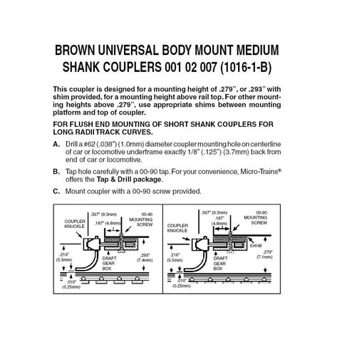 N COUPLER BROWN BODY MOUNT N SCALE