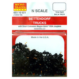 MICRO TRAINS N Bettendorf Trucks w/ short ext. couplers 10 pr (1000-10)