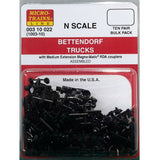 MICRO TRAINS N Bettendorf trucks with medium ext couplers 10 pr (1003-10)