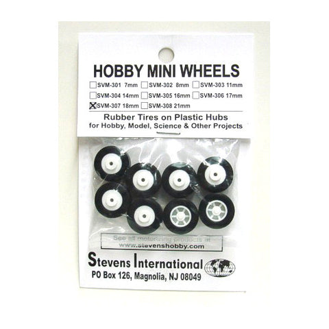 WHEELS WITH RUBBER TIRES 18MM