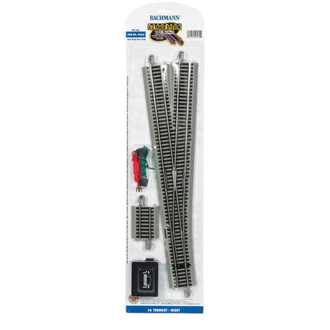 BACHMANN HO Turnout w/Nickel Silver Rail & Gray Roadbed - E-Z Track(R) -- #6 Turnout Right