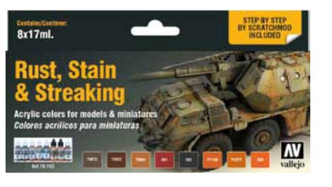 VALLEJO 17ml Bottle Rust, Stain & Streaking Model Color Paint Set (8 Colors)