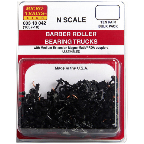 MICRO TRAINS N Barber Roller Bearing Trucks w/ med. ext. couplers 10 pr. (1037-10)
