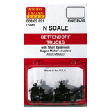 MICRO TRAINS N Bettendorf Trucks w/ short ext. couplers 1 pr (1000)
