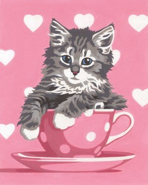 DIMENSIONS Kitten Tea Cup Paint by Number (8"x10")