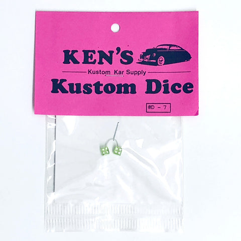 KENS 1/24-1/25 Transparent Lime Green w/White Dots Fuzzi Dice