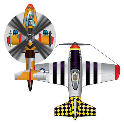 X Kites MicroKite Fighter Jet 4.9", P-51 Mustang 5" Apache Helicopter 5.5" X Kites