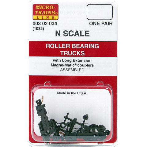 MICRO TRAINS N Roller Bearing Trucks w/ long ext. couplers 1 pr (1032)