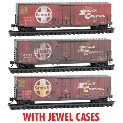 N 50' PLUG DOOR BOX CAR 3-PACK AT&SF WEATHERED