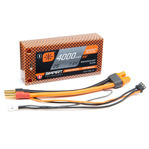 SPEKTRUM SMART LIPO 7.6V 2S 4000mah 100C W/ 5MM & IC3
