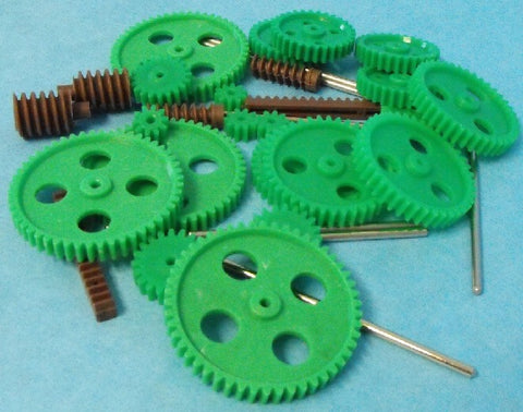 Assorted Large Plastic Motor Gears & Metal Shafts (27pcs)