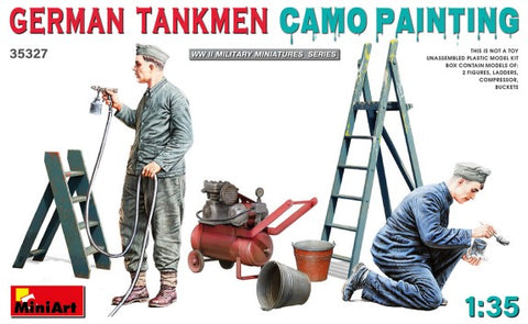 MINIART 1/35 Camo Painting WWII German Tankmen (2) w/Compressor, Paint Gun, Ladders, Buckets