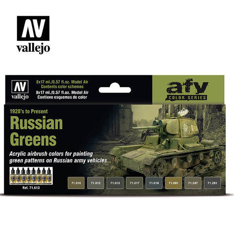 VALLEJO 	17ml Bottle AFV Russian Greens 1928's to Present Model Air Paint Set (8 Colors)