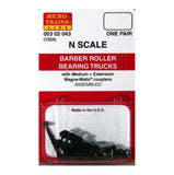 MICRO TRAINS N Barber Roller Bearing Trucks w/ med.(+) ext. couplers 1 pr (1024)