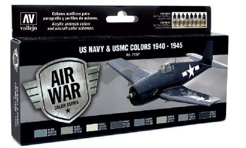 VALLEJO 17ml Bottle USN & USMC 1940-1945 Model Air War Paint Set (8 Colors)