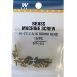 WALTHERS 1-72 Brass Round Head Machine Screws -- 3/16 x .073" .48 x .19cm pkg(16)